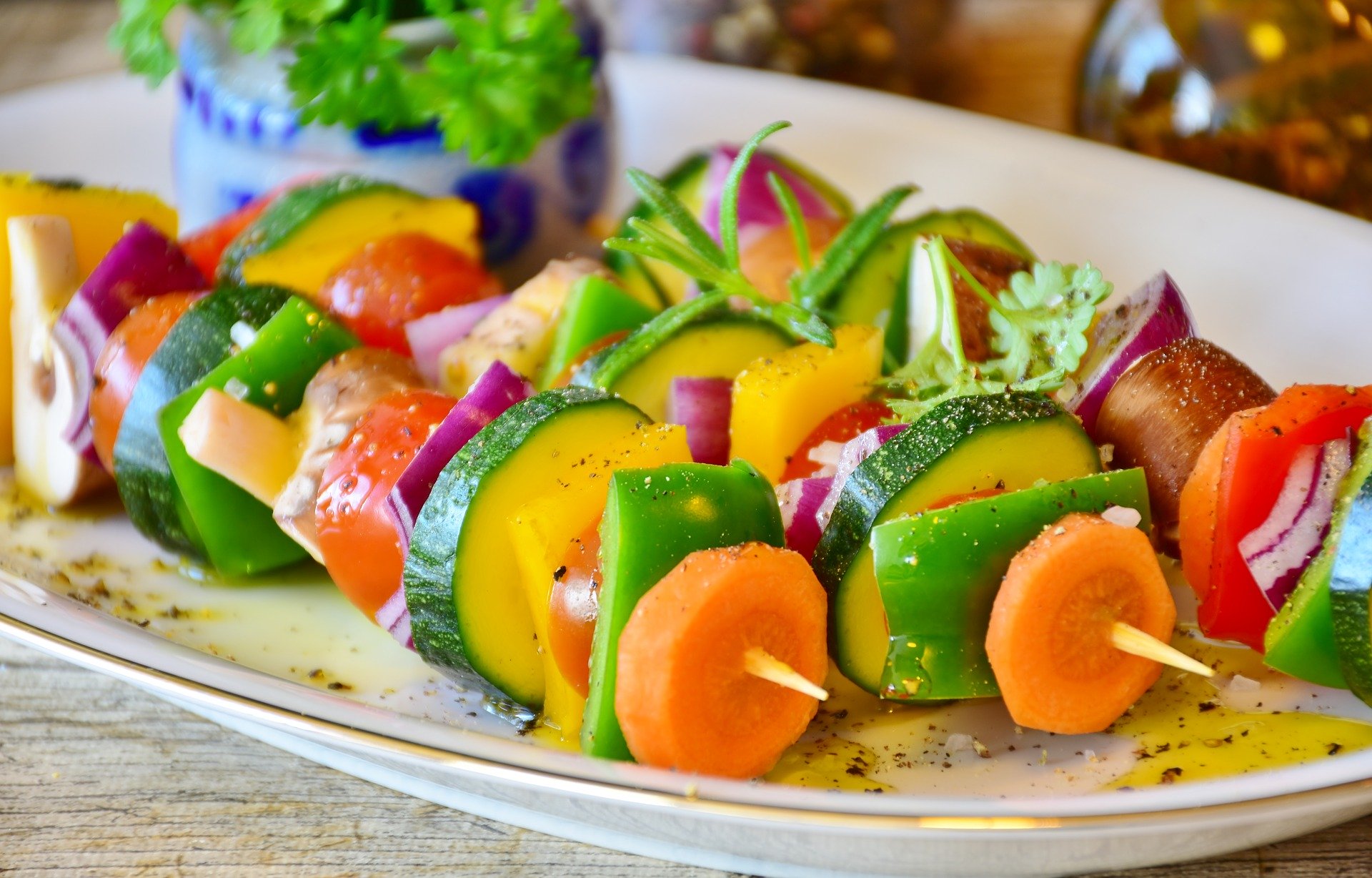 A shared plate of colorful vegetables